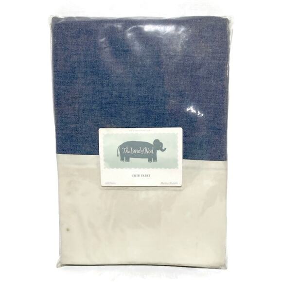 Land of Nod Crib Skirt Blue and Beige All Cotton New in Original Package - Picture 6 of 6